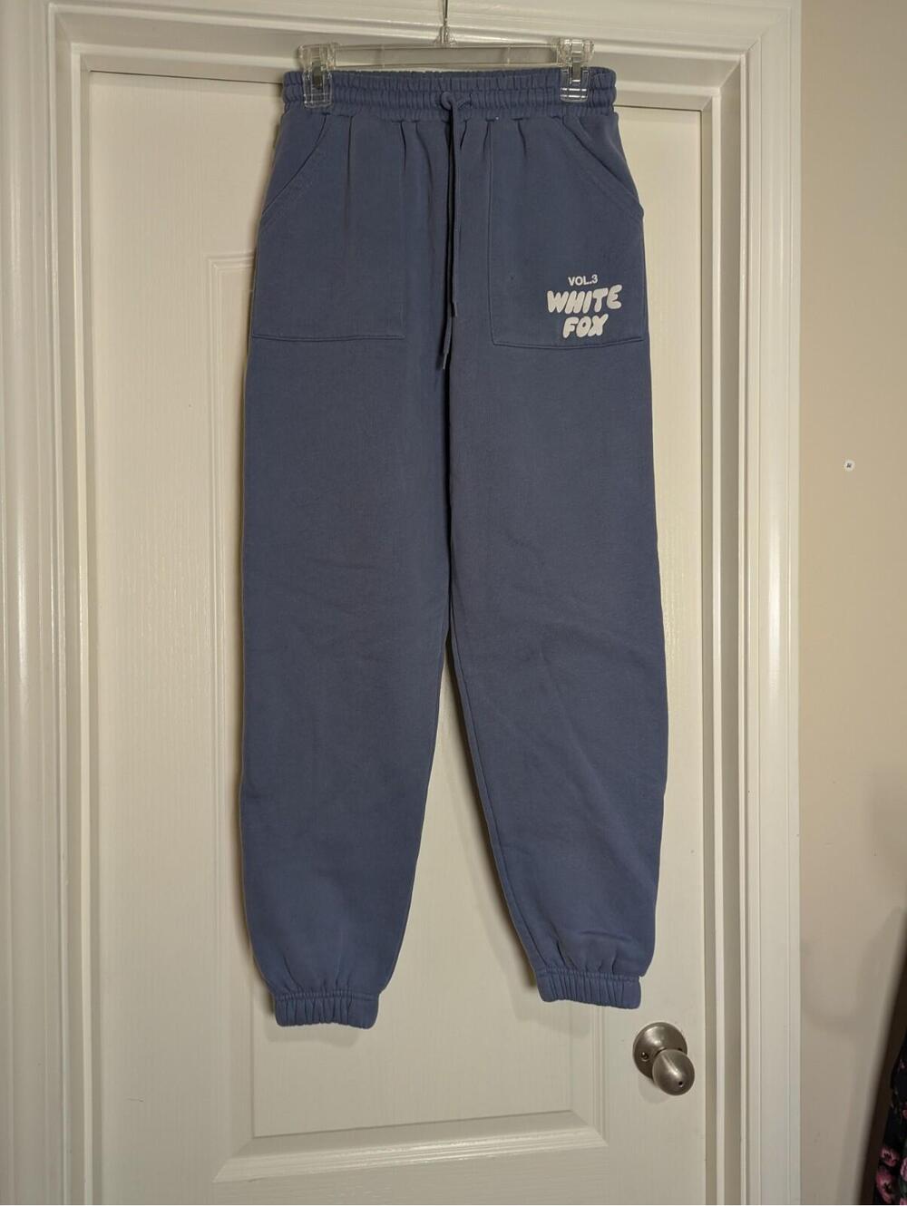 White Fox XS Blue Jogger Sweat Pants Women's Drawstring Pockets Cotton Blend